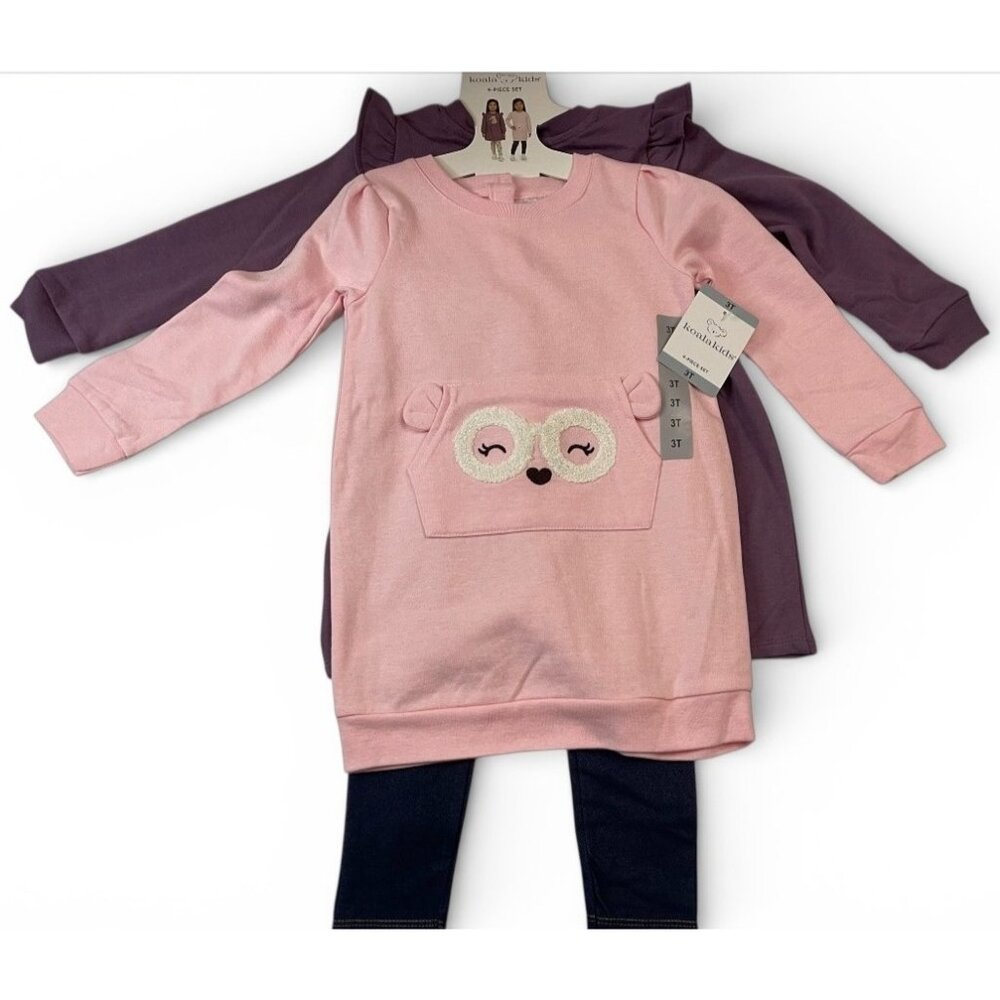 Koala Kids 4-Piece Girls 3T Set: Dress Purple, Leggings, Pink Tunic NWT